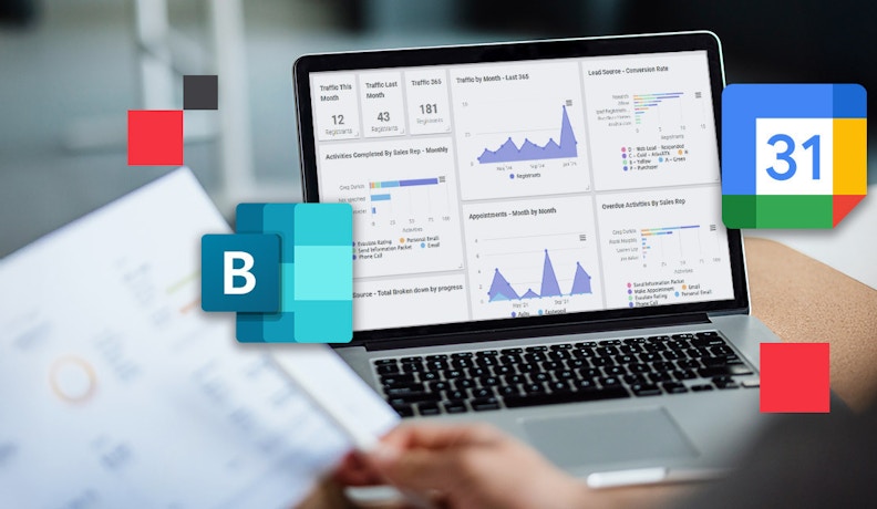 CRM Calendar Integration for Homebuilders Homebuilder utilizing CRM dashboard with integrated Google Calendar and Microsoft Bookings for efficient scheduling.