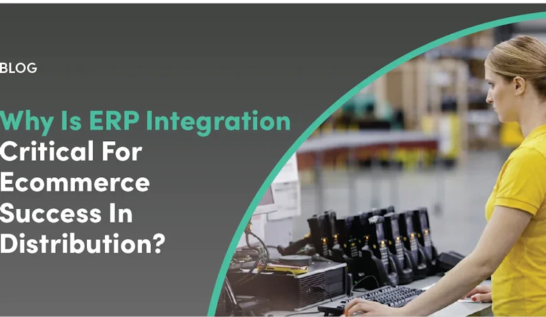 Warehouse associate managing ERP-connected ecommerce inventory Warehouse worker updates ERP-connected ecommerce inventory on a desktop beside barcode scanners.