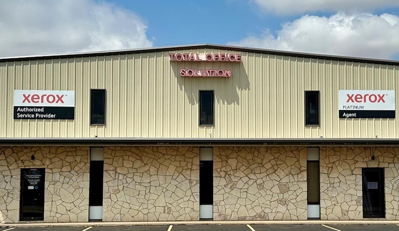 E-Commerce Office Front for MPS and Xerox Dealers Front view of a Total Office Solution building with Xerox signage, representing an MPS dealer's physical presence related to e-commerce services.