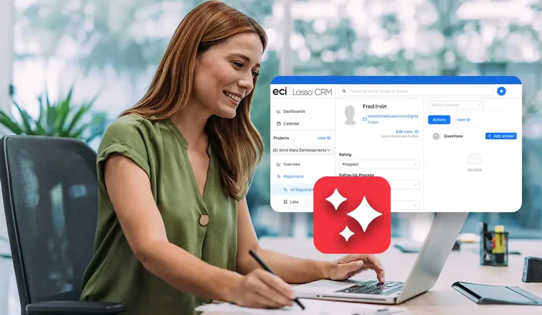 Lasso CRM dashboard in use for AI-ready, unified sales data Home Builder sales rep using Lasso CRM dashboard for clean, connected data