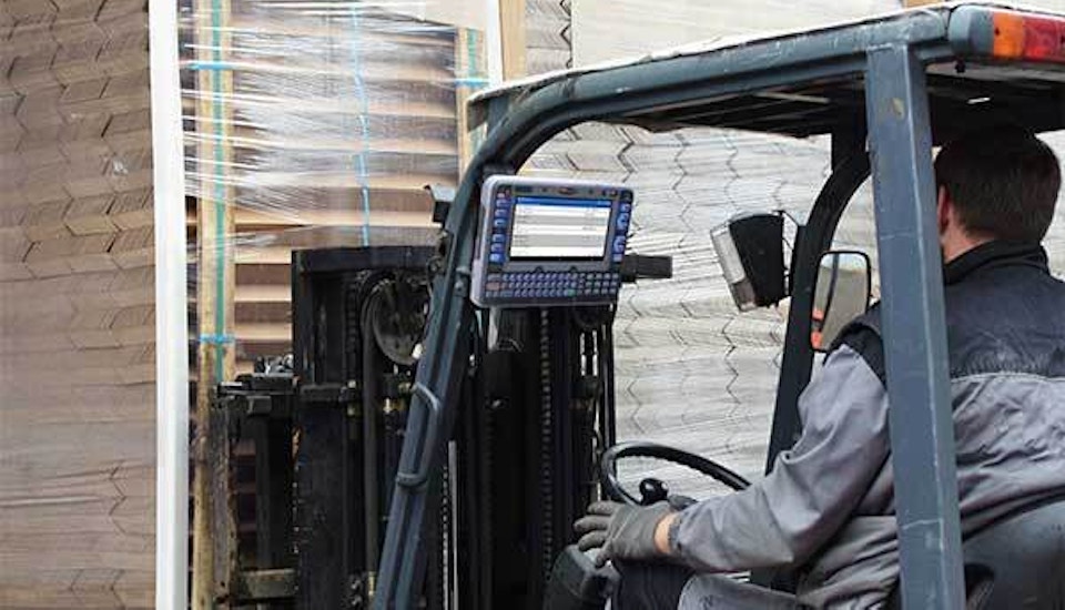 Deacom Android WMS App Deacom Android WMS app in use by a warehouse forklift operator