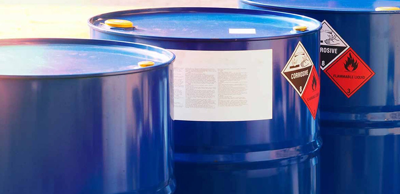 SDS and GHS labels on chemical drums