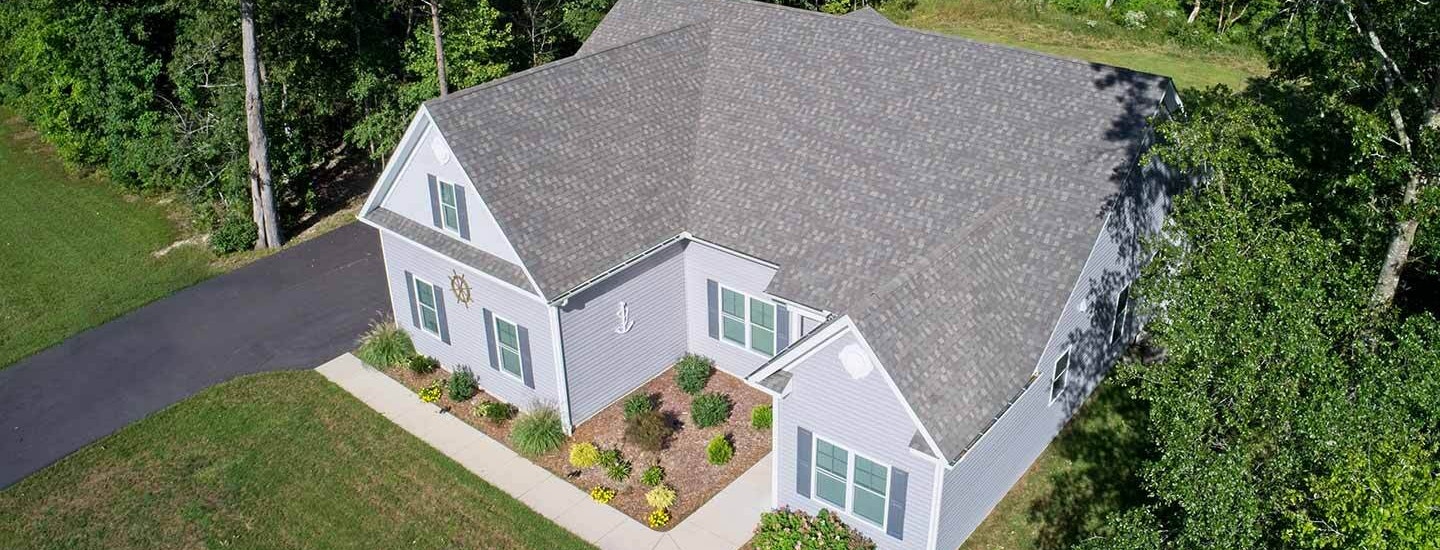 Overhead view of a roof on a newly constructed home