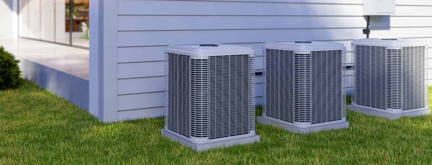 Air conditioning units outside a newly constructed home
