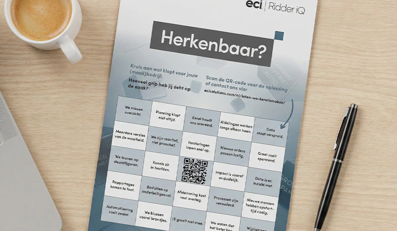 Ridder iQ Bingo Banner Ridder iQ Bingo card on a desk next to a laptop