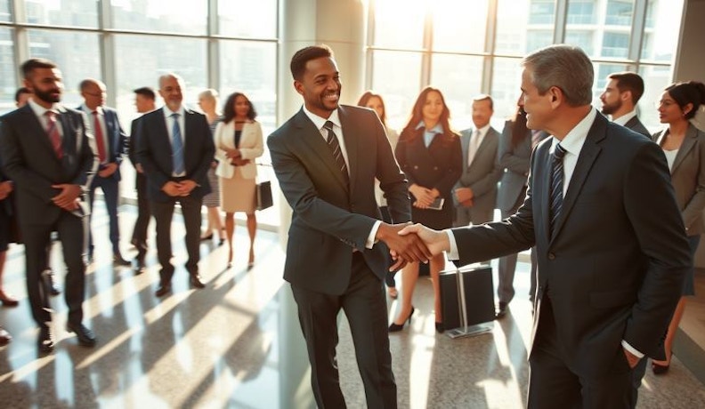 BMG Staff Appreciation Day After Lockdown Two business representatives shaking hands in celebration of Staff Appreciation Day