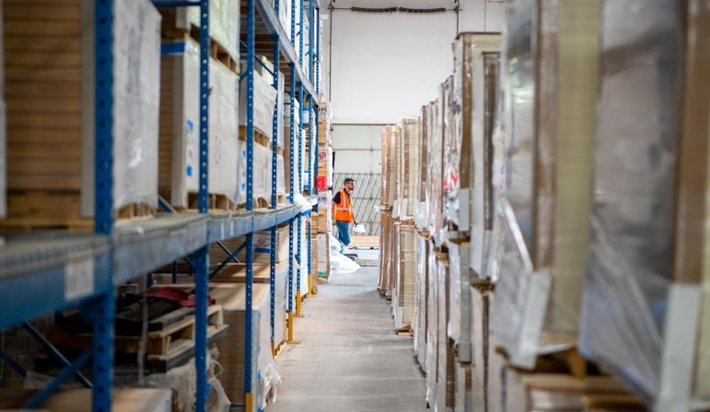 Endless Aisle concept in a lumber building warehouse Endless Aisle concept in a lumber building warehouse