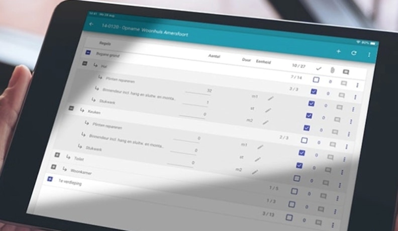 Woningopname programma tablet Software voor bouwbedrijven